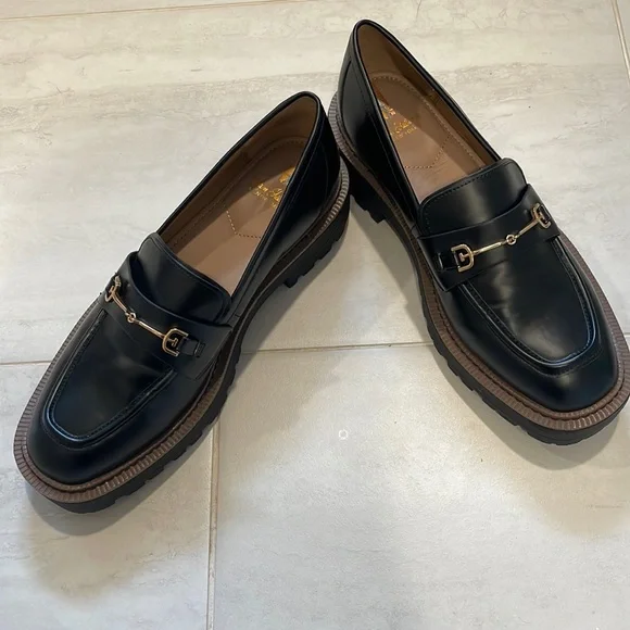 Sam Edelman Black Loafers with Gold Accents - Picture 2 of 3